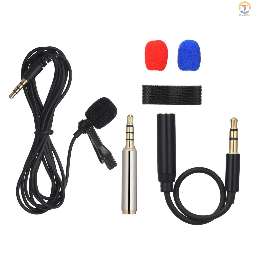 3.5mm Mini Collar Microphone 1.5m Wires Clip Lapel Microphone High Sensitivity Mic with Storage Bag Audio Adapter Cable for Smart Phone Laptop PC