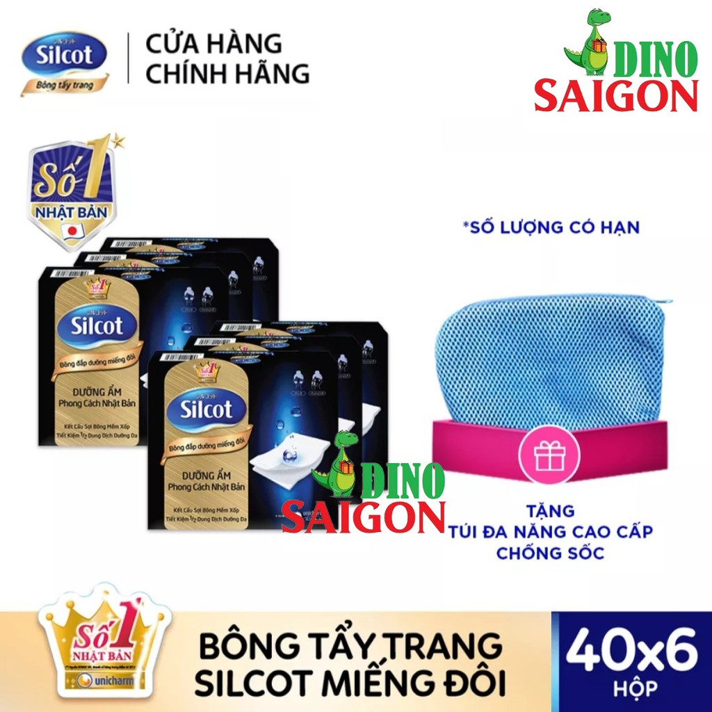 [Tặng túi chống sốc đa năng] Bộ 6 hộp Bông tẩy trang Silcot đắp dưỡng miếng đôi 40 miếng/hộp