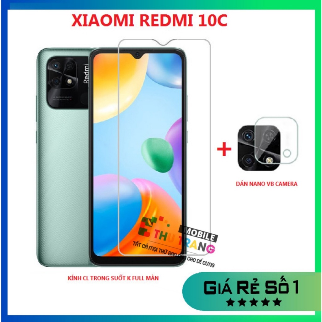 Kính Cường Lực Xiaomi Redmi 10 Note 12 Note 12 Pro Redmi 10C Poco C40 - Trong Suốt Không Full Màn + Dán bảo vệ camera