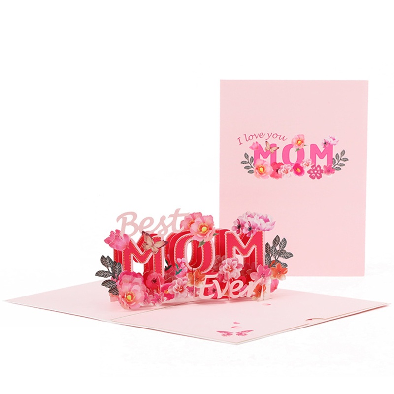 Thiệp Chúc Mừng Ngày Của Mẹ 3D Có Chữ I Love You Mom