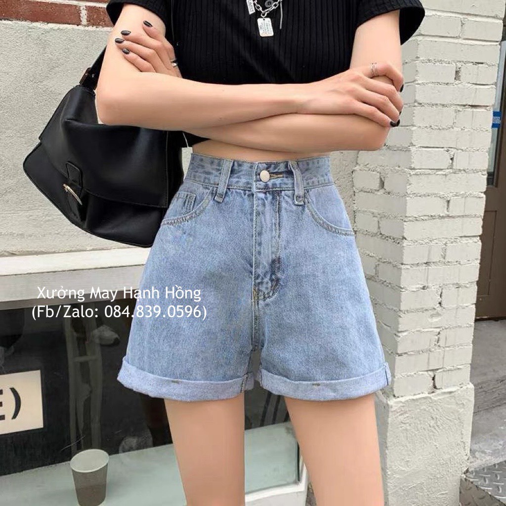 Quần short bò loại 1, Quần short jeans ngố bò 1 khuy ống rộng cá tính