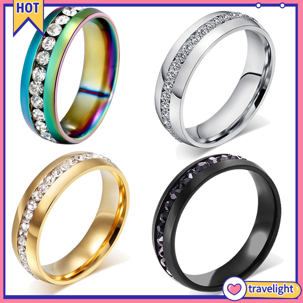 Nhẫn Cưới Chất Liệu Thép Titan Đính Đá Kích Thước 6-13