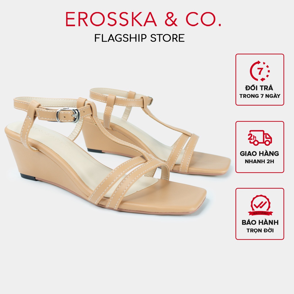 Erosska - Giày sandal đế xuồng quai mảnh dáng sang nhẹ nhàng màu nude XE002