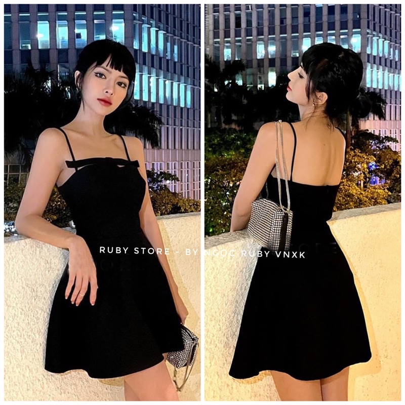 Đầm xòe hai dây nơ ngực ( HÌNH THẬT CHÍNH CHỦ )