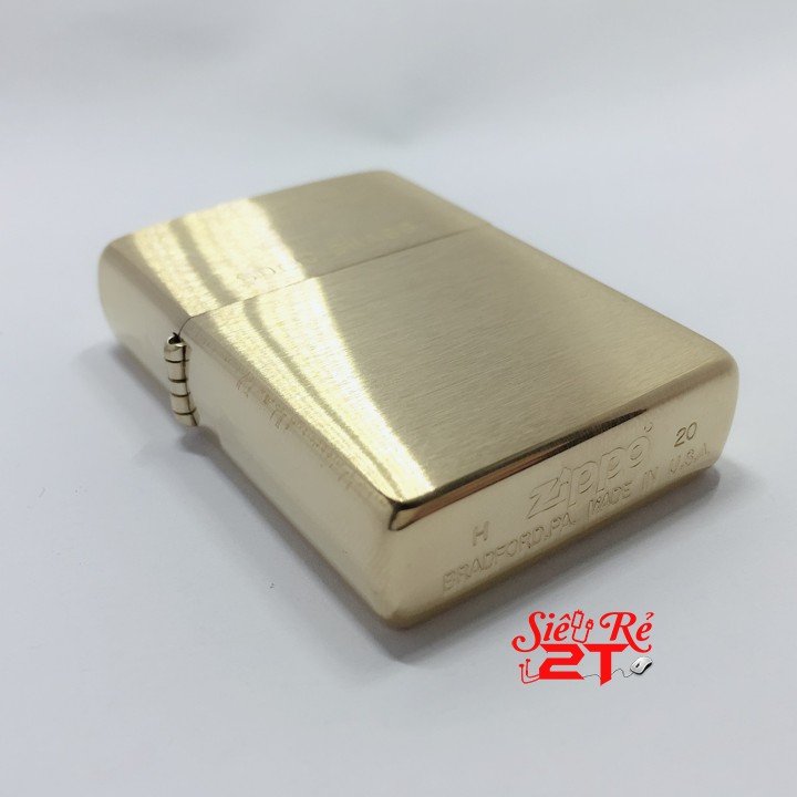 Vỏ Zippo Brushed Solid Brass 204 Chính Hãng - Vỏ Zippo Vàng Chữ Solid Brass (New Box)