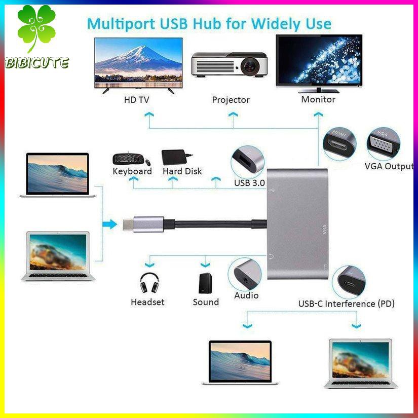 [Fast delivery]USB C To HDMI-compatible VGA Ad Ter 4K Ifmeyasi 5-in-1 With HDMI-compatible