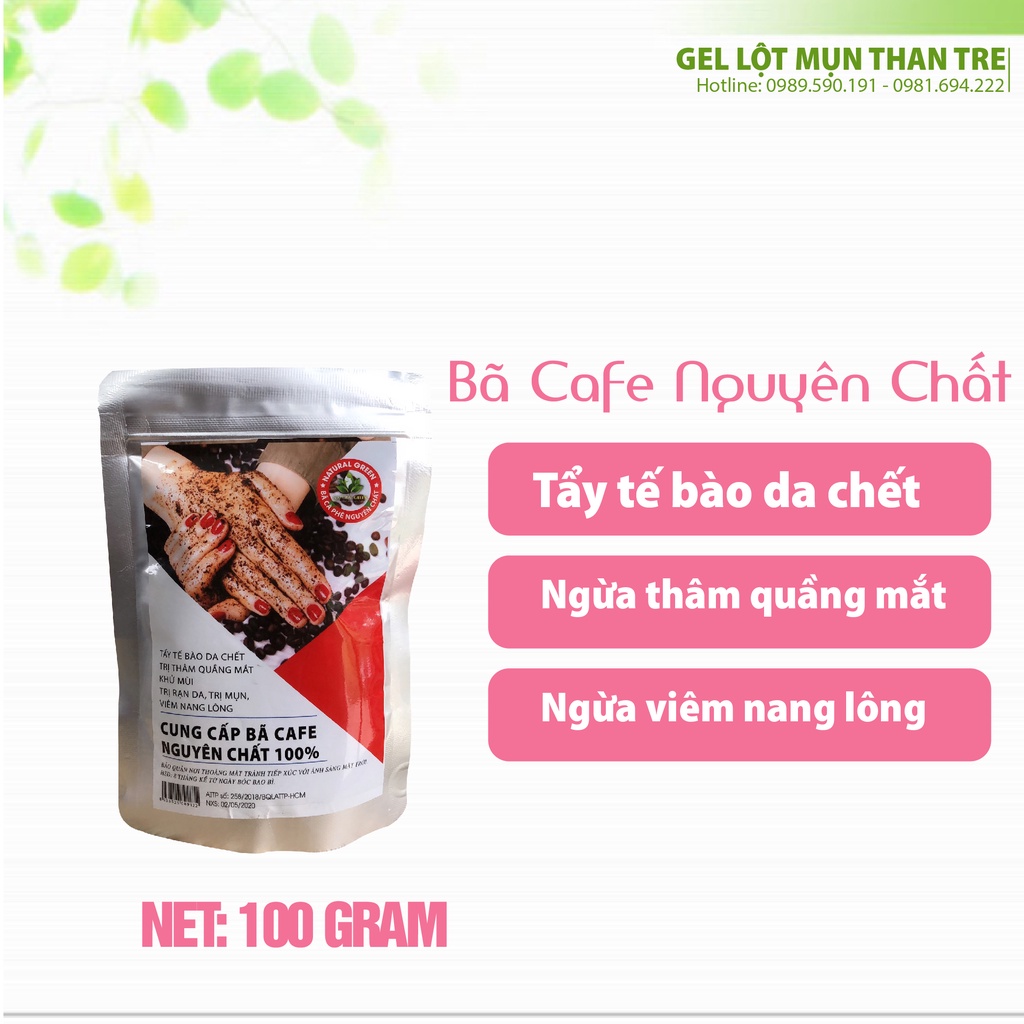 100gr Bã cafe, Cà phê đắp mặt, tắm trắng, tẩy da chết nguyên chất