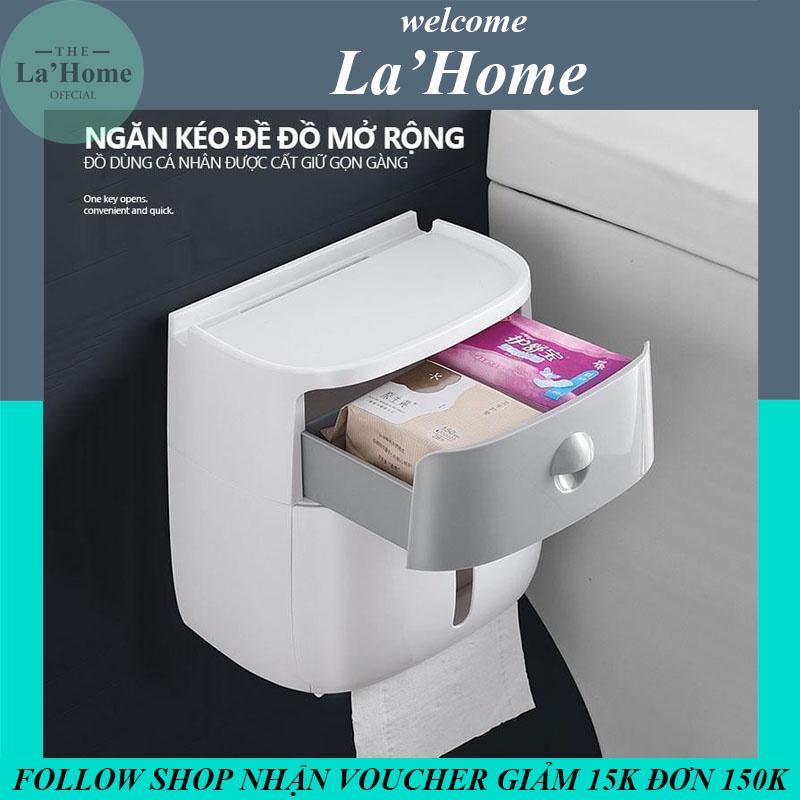 Hộp giấy vệ sinh Ecoco cao cấp chính hãng La'Home 2 tầng có ngăn kéo, hộp giấy vệ sinh dán tường