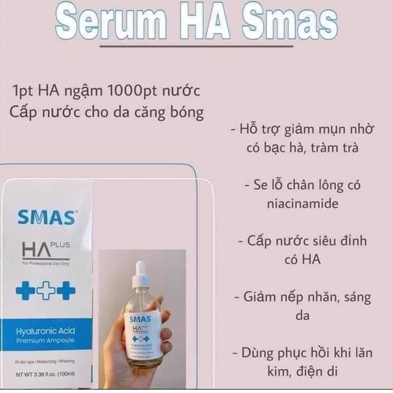 HÀNG NHẬP KHẨU - Tinh Chất Serum SMAS HA Plus - Hyaluronic Acid Premium Ampoule Cấp Ẩm Làm Trắng Sáng Da Cấp Nước 100ml