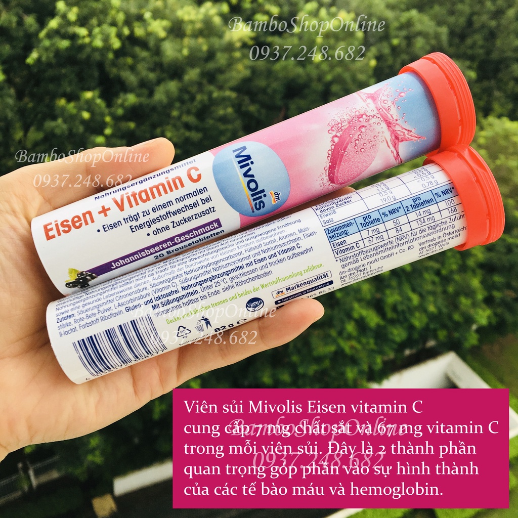 Viên Sủi Mivolis Vitamin C và các vị khác - Hàng nội địa Đức