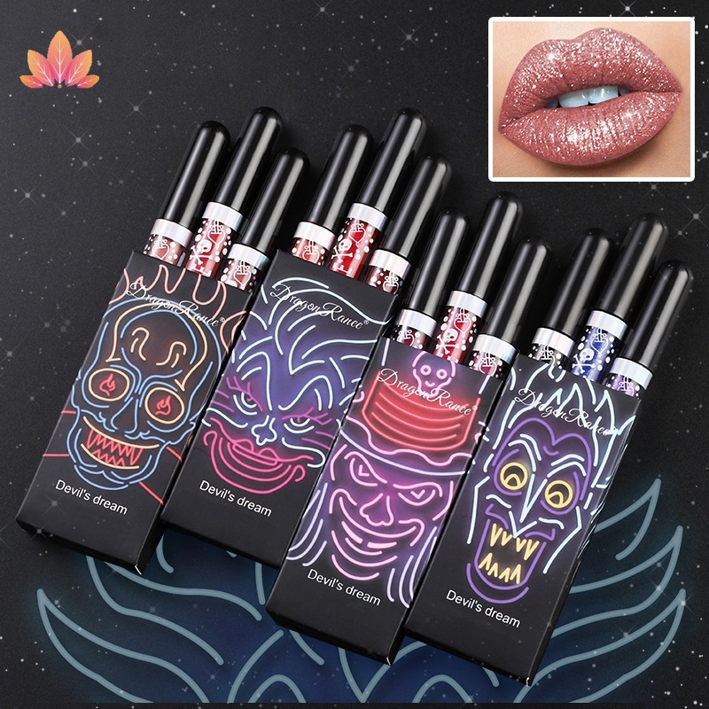 Set Son Môi Ba Màu Đen / Tím Sáng Bóng Không Dính Cốc JP5