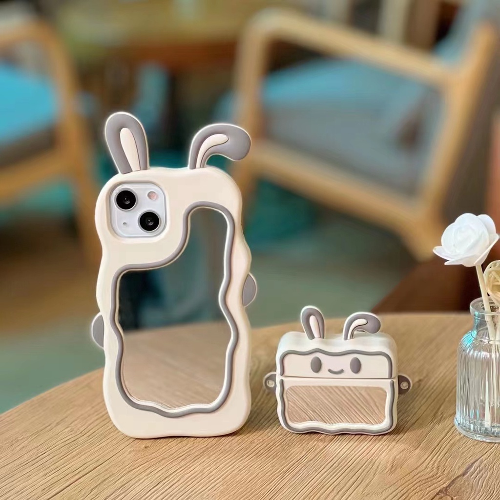 Ốp Điện Thoại Dẻo Họa Tiết Hoạt Hình Chú Thỏ Hồng Kèm Gương Chống Rơi Cho Iphone 7Plus / 8Plus Xs Max Xr 11 12 13 Pro Max