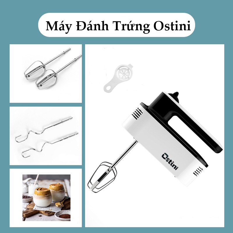 Máy Đánh Trứng Cầm Tay Ostini, Máy Đánh Kem, Nhào Bột, Tạo Bọt Để Bàn Đa Năng - TẶNG KÈM ĐẾ ĐỂ BÀN VÀ MUỖNG TÁCH