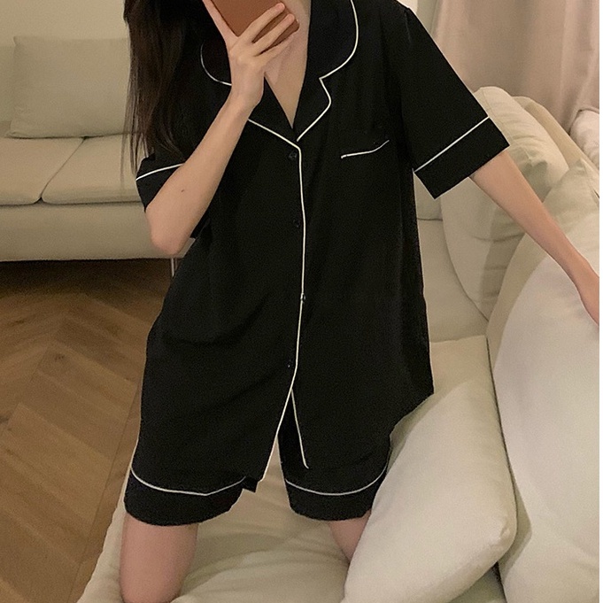 Set bộ ngủ áo cộc quần đùi đũi xốp Hàn tay ngắn mix short Mát mẻ Sang Trọng.(ĐÙI xốp)