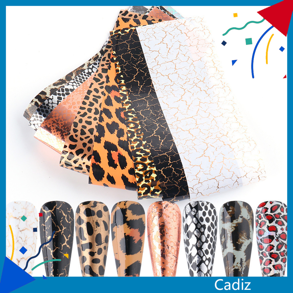 [Hàng mới về] Bộ 10 Miếng Dán Trang Trí Móng Tay Họa Tiết Da Báo Độc Đáo