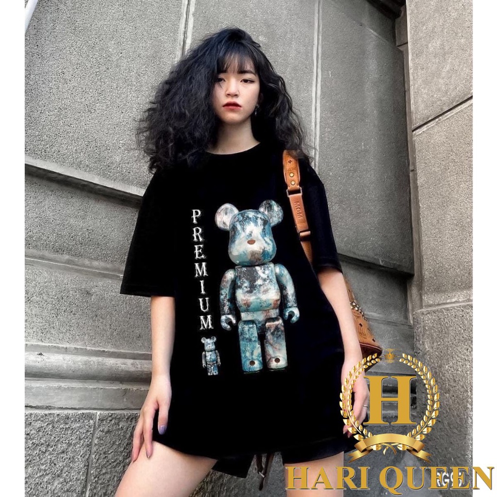 Mẫu áo thun tay lỡ hot 2022 gấu Premi - cô gái HARI