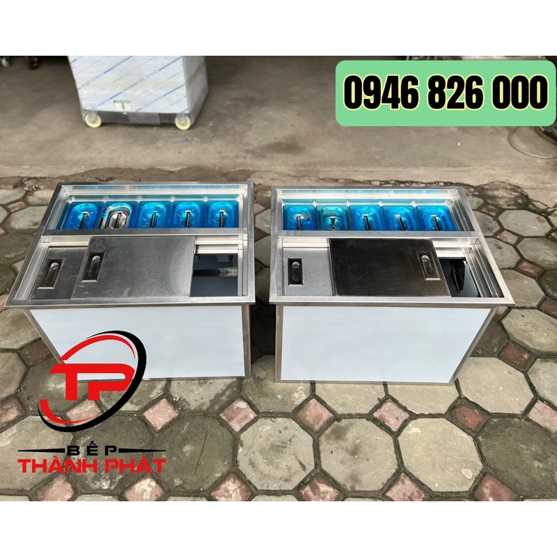 Thùng Đựng Đá Inox Kèm Khay Topping âm bàn quầy.