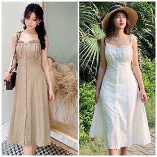 Đầm váy freesize 2 dây nút bọc 2 màu