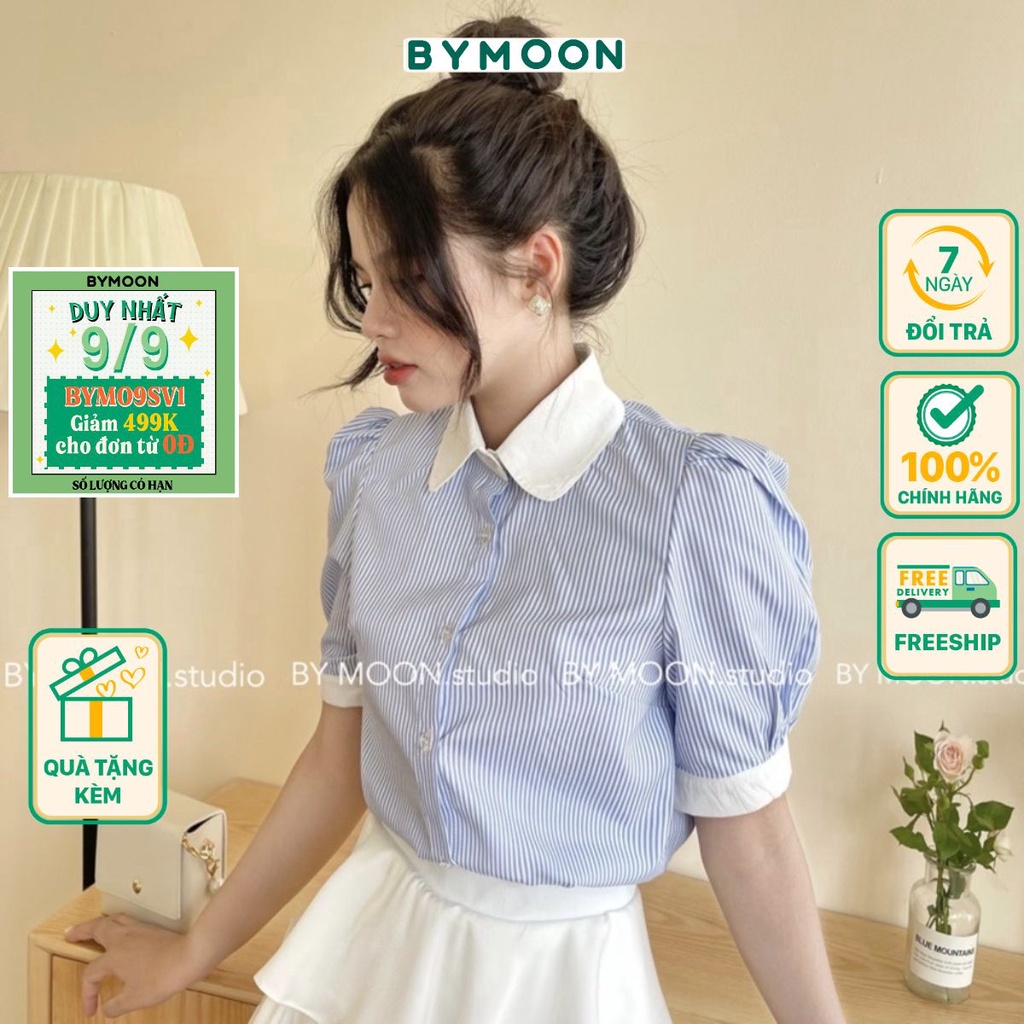 Áo sơ mi kiểu tay bồng thiết kế BY MOON - ảnh thật A010