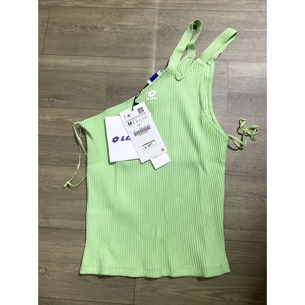 Áo lệch vai Zara auth new full tag thun gân xanh cốm
