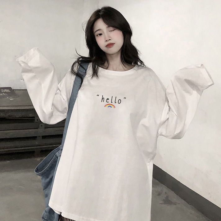 Áo Thun Cotton Tay Dài Dáng Rộng Plus Size Thời Trang Mới 200Kg Cho Nữ 2022