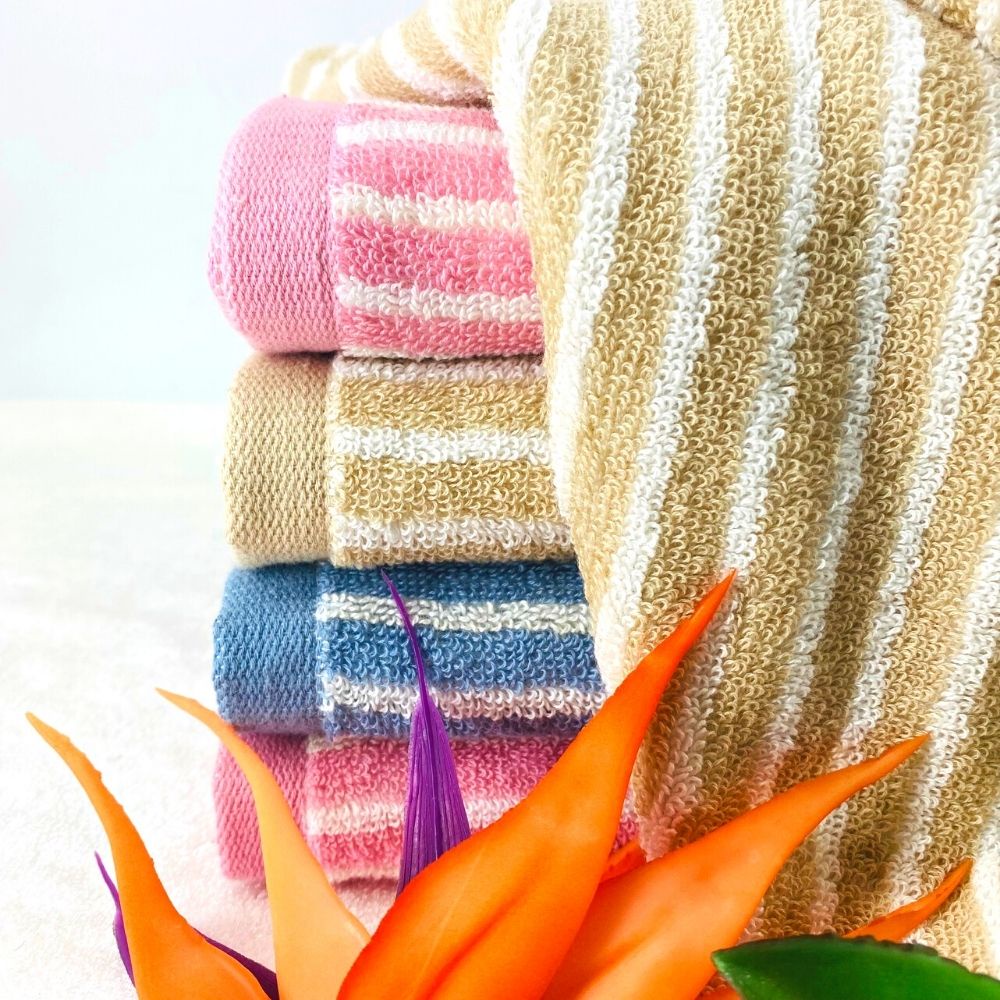 Khăn Tắm Cotton Cao Cấp Sọc Dọc Thiện Phú 60*120*345g, Khăn Đa Năng L379 Bông Sợi Tự Nhiên Thấm Nước Tốt