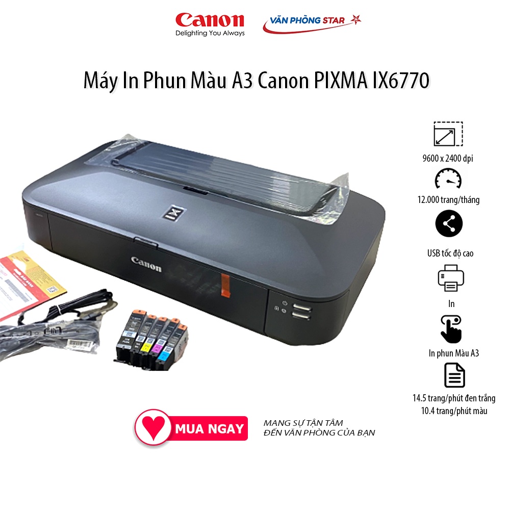 [FREESHIP] Máy In Phun Màu A3 Canon PIXMA IX6770 tốc độ 14.5 ảnh/phút đen trắng,10.4 ảnh/phút màu tại VANPHONGSTAR
