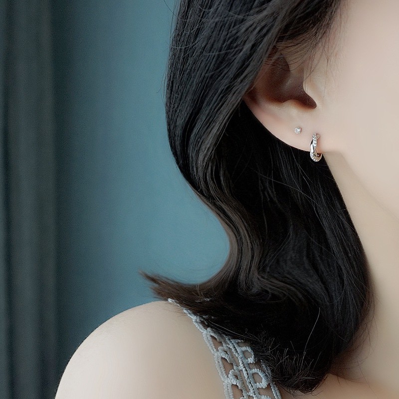 Khuyên tai bạc nữ TLEE tròn xoắn nạm đá cao cấp TleeJewelry B0115