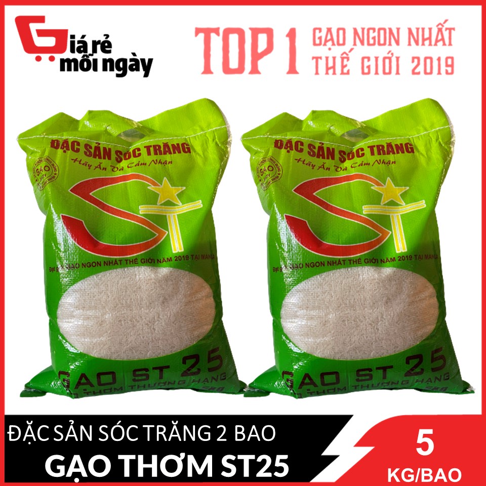 COMBO 2 Bao Gạo Thơm ST25 Túi 5Kg - Đạt Giải Gạo Ngon Nhất Thế Giới Năm 2019 tại Manila - Đặc Sản Sóc Trăng