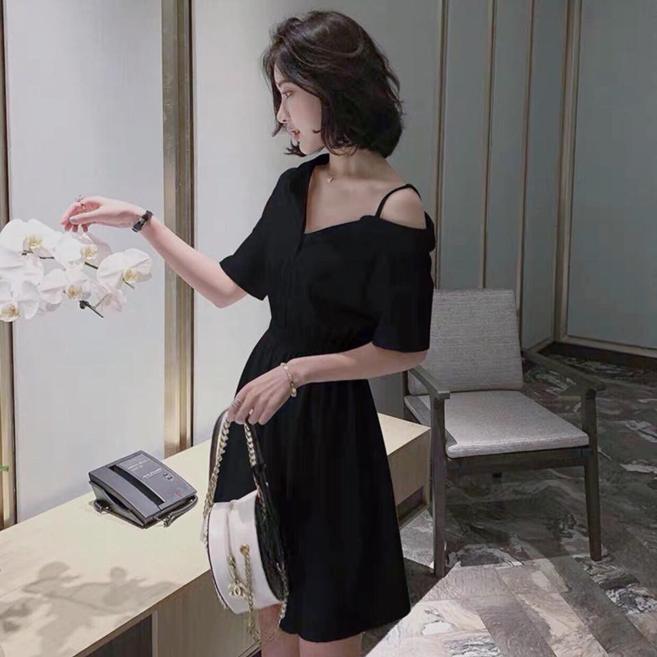 Đầm Nữ Sơ Mi Lệch Vai Chít Eo