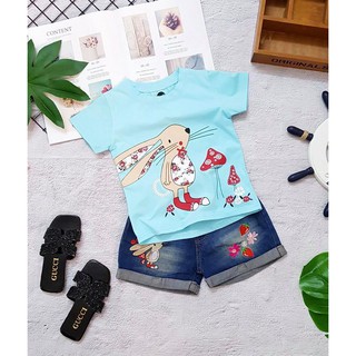 [SIZE ĐẠI] SÉT ÁO THUN CON THỎ PHỐI QUẦN SHORT JEAN