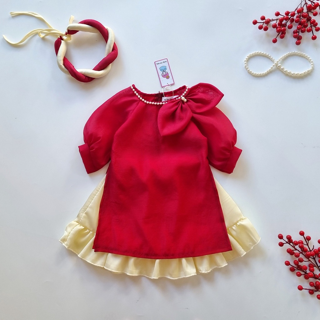 Set Áo dài cách tân cho Bé gái OLIS Baby House, đồ sơ sinh bé gái, vải lụa cao cấp, size 5 - 29kg