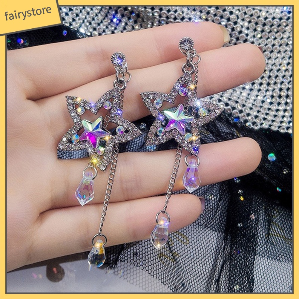 Bông Tai Dáng Dài Hình Ngôi Sao Đính Đá Lấp Lánh