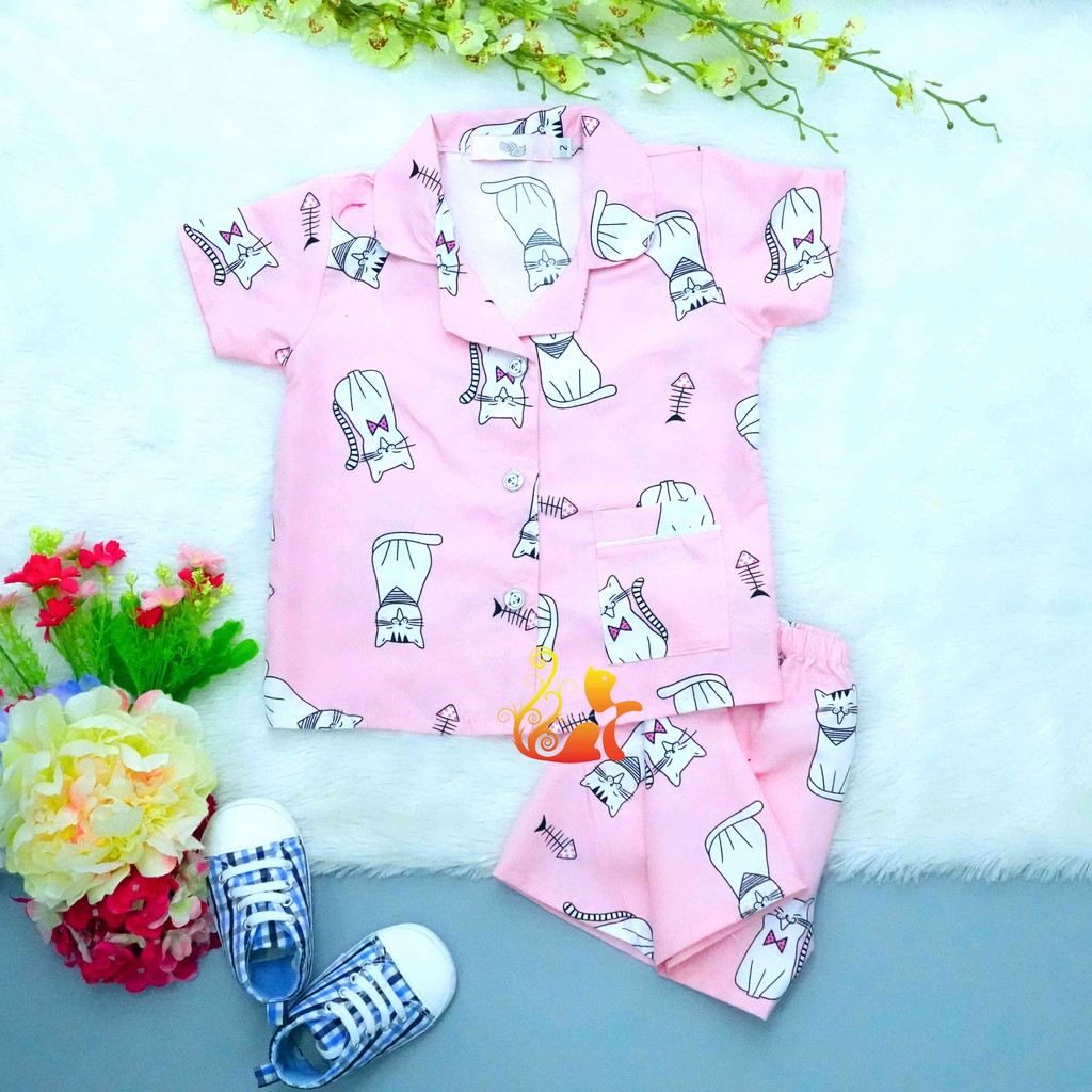 Đồ Mặc Nhà Pijama Kate Thái - &quot;Mèo - Xương cá&quot; - Cho Bé 8 - 38kg.