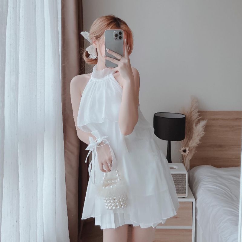 Áo Yếm Nữ Ms.1116 Áo Thiết Kế Dáng Xòe Hai Tầng, Khoét Lưng Bo Chun, Chất Tơ Óng Hai Lớp Sang Sịn