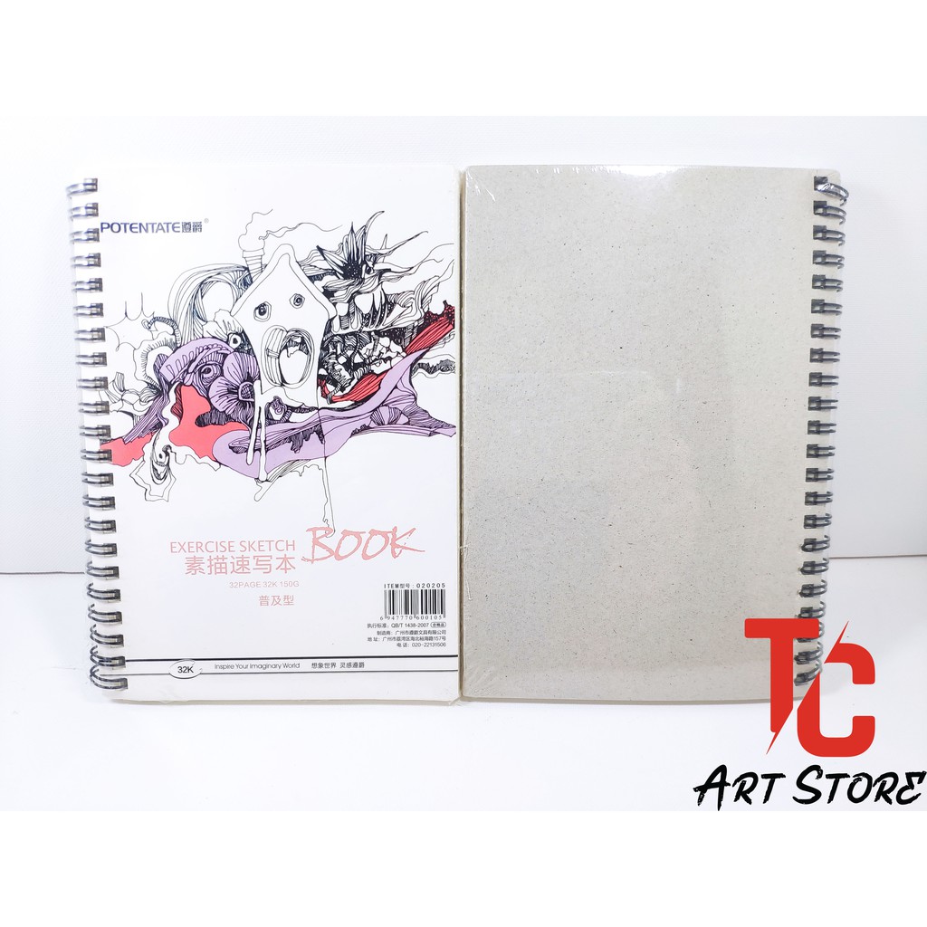 Sổ vẽ chì POTENTATE bìa trắng, EXERCISE SKETCH BOOK - 150gsm 32 Tờ