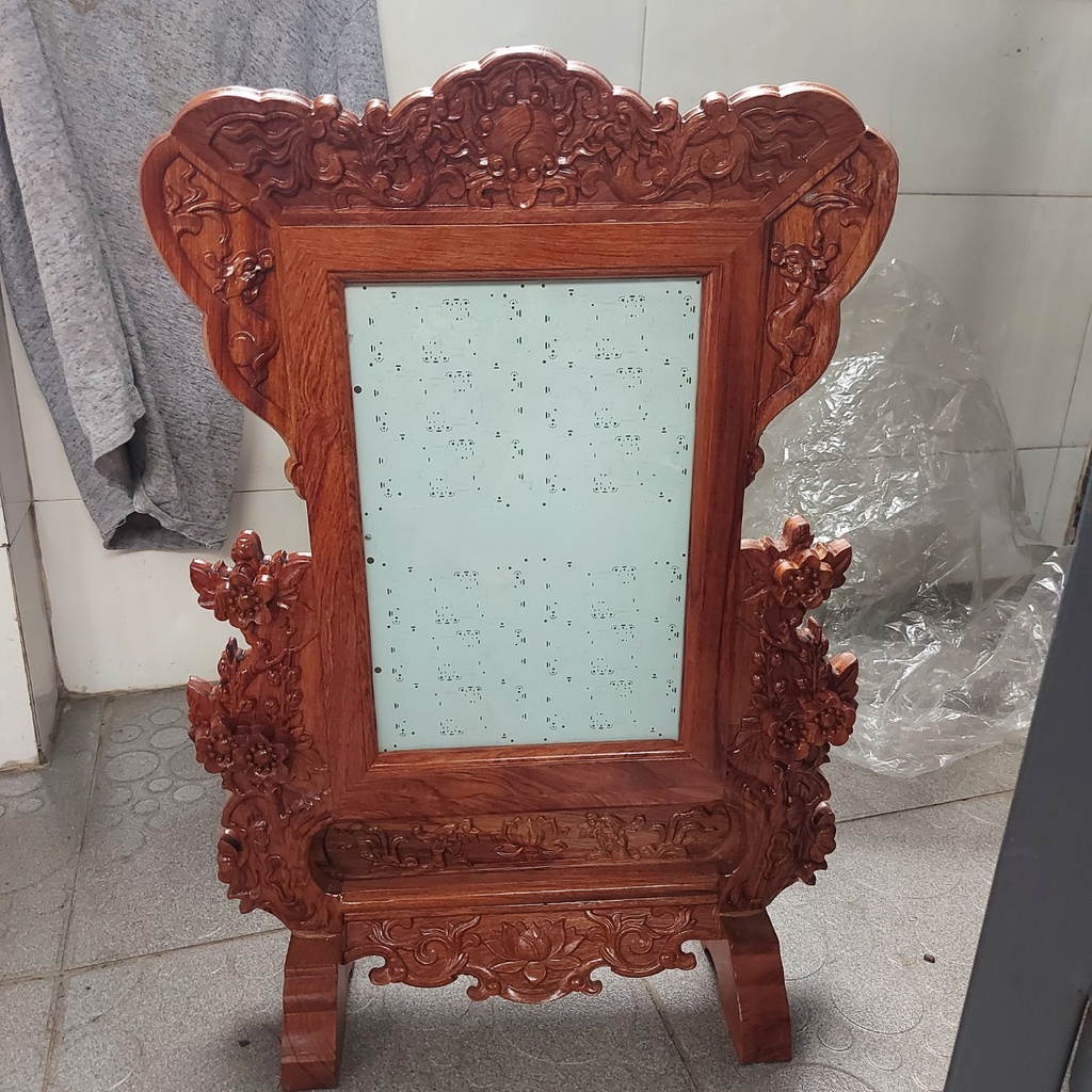 Khung ảnh thờ gỗ hương đá cao cấp khung hình thờ chạm khắc hoa mai 20x30cm