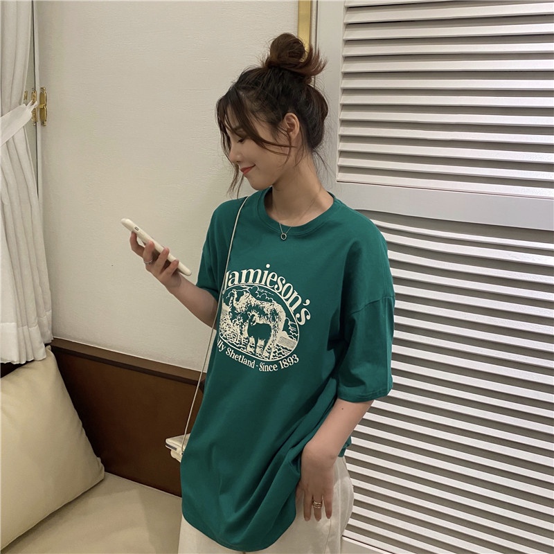 Áo thun tay ngắn form rộng họa tiết nhiều màu cá tính chất lượng cao cho nữ