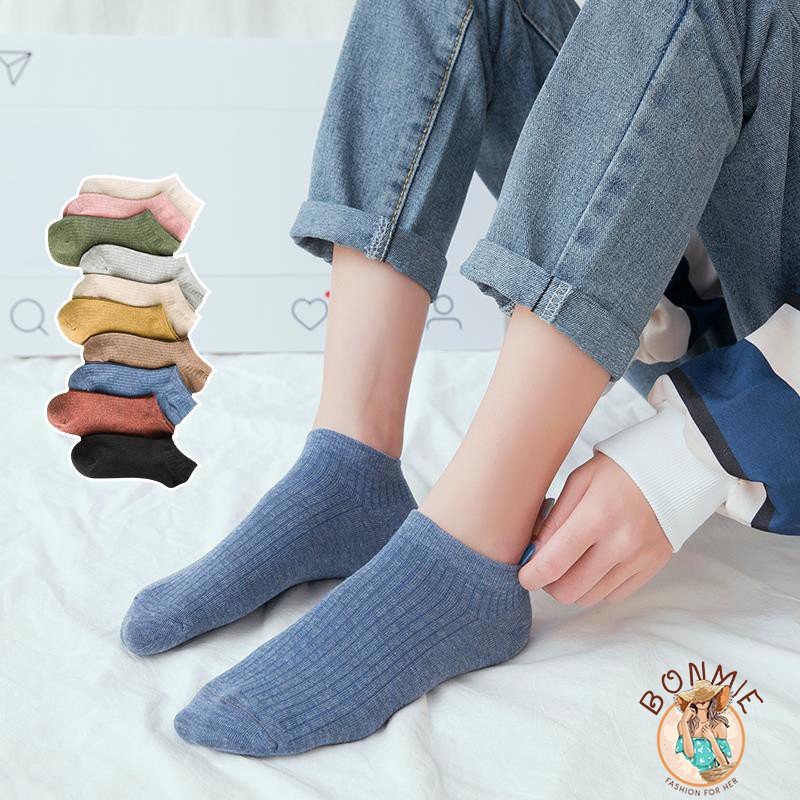 Tất nam nữ cổ ngắn gân tăm Vintage, Vớ nam nữ Unisex cổ thấp nhiều màu; T07 - BONMIE