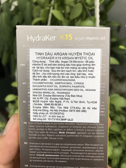 Tinh dầu Argan huyền thoại Hydraker K15 Argan Mystic Oil Erayba 50ml | BigBuy360 - bigbuy360.vn