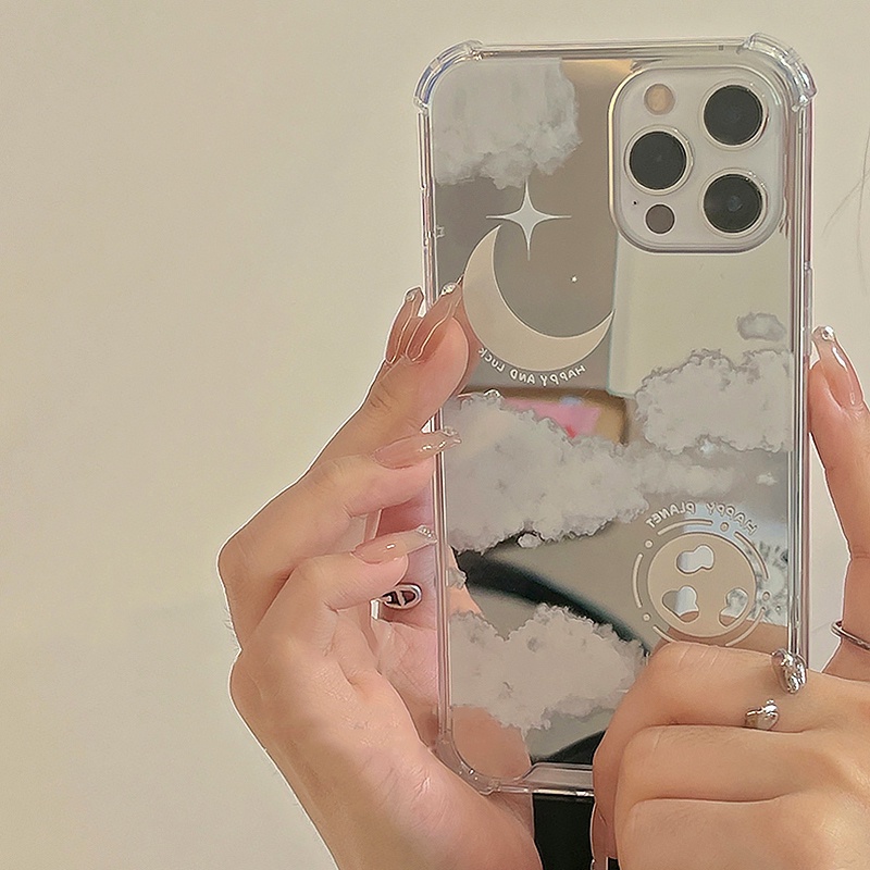 Ốp Lưng TPU TráNg Gương HìNh ĐáM Mây Cho iPhone 14 13 12 11 Pro Max Xs XR X Xs Max 8 7 Plus