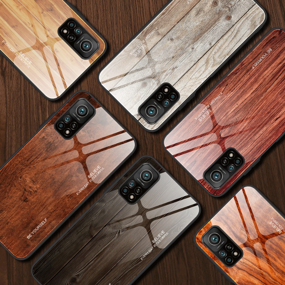 Ốp Lưng Kính Cường Lực Họa Tiết Vân Gỗ Cho Xiaomi 10t 10tpro 10tlite 5g Mi 10 T 10 Pro Iphone X Xs Max 11 Pro Max Xr