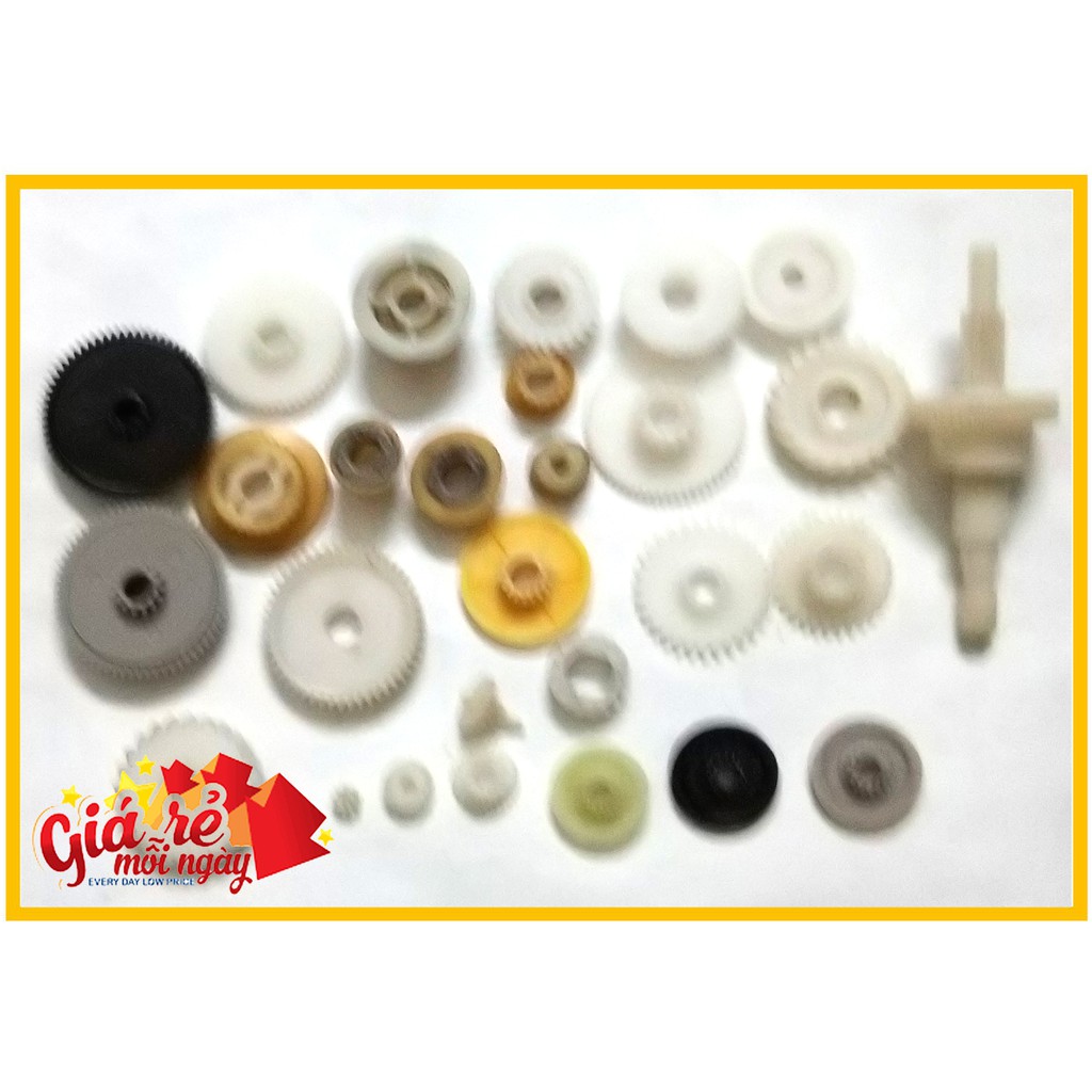 Combo Nhông nhựa 28 chi tiết - Bánh răng 5mm,1cm, 2cm, 3cm, D17cm - Đế nhựa DIY các loại