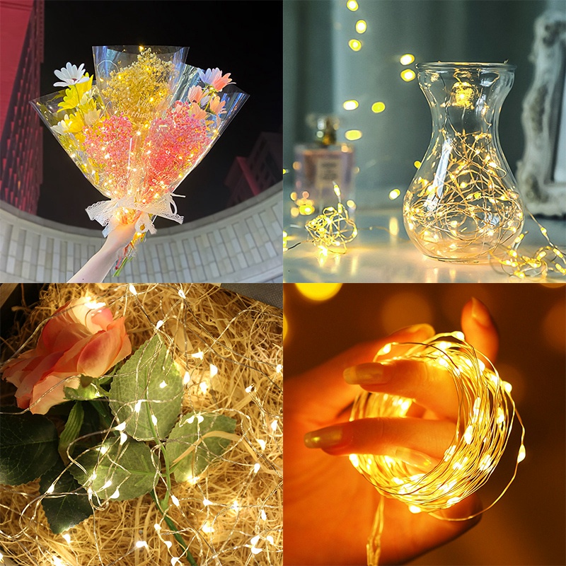 Đèn Led Dây Đom Đóm Fairylight 4m, Đèn Trang trí Vàng Nắng Dùng Pin AAA