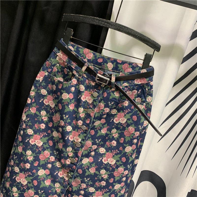 The store is on holiday  please chat with customer service! Chân váy jean Lưng Cao Dáng Ôm Co Giãn Họa Tiết Hoa Thời Trang Mùa Hè Phong Cách Châu Âu Cho Nữ