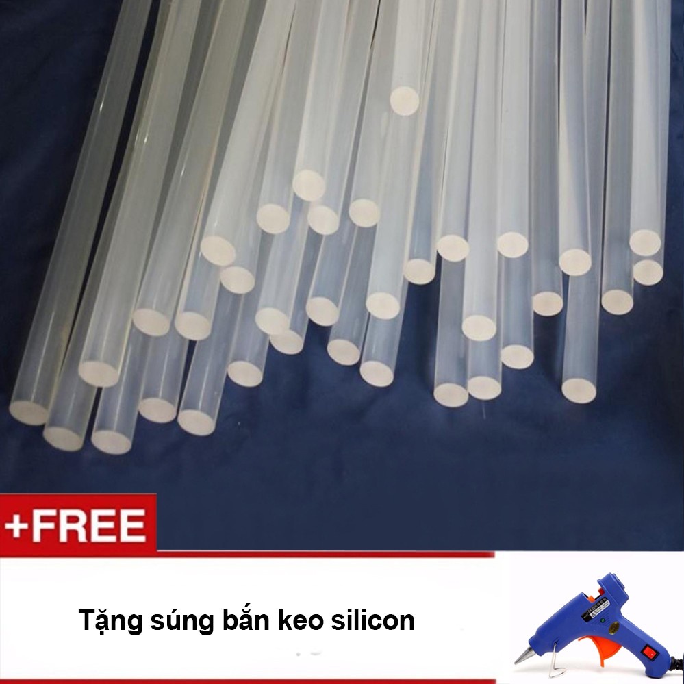 Bộ 50 Keo Silicon 25cm + Tặng Máy Bắn Keo Xanh/Trắng 20/60w