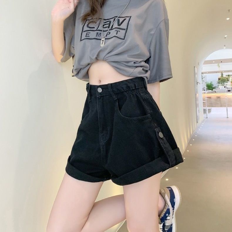 Jiashucheng Quần Short Denim Dáng Chữ a Lưng Cao Ống Rộng Thời Trang Mùa Hè Cho Nữ