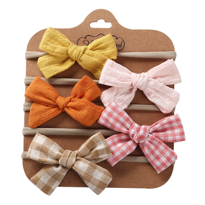 Bộ 5 Băng Đô Nơ In Hoa Bằng Nylon Co Giãn Dành Cho Bé Gái