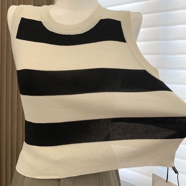 Áo len nữ dáng croptop 3 lỗ kẻ sọc chất đẹp co giãn hàng đẹp PANOSI - A642