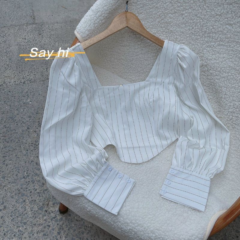 [FREE SHIP] Áo croptop cổ vuông xanh Navy tôn eo đẹp mê li